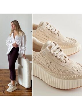 Dolce Vita Dolen in Sandstone Knit Ivory Crochet Platform Sneakers NEW Size 6